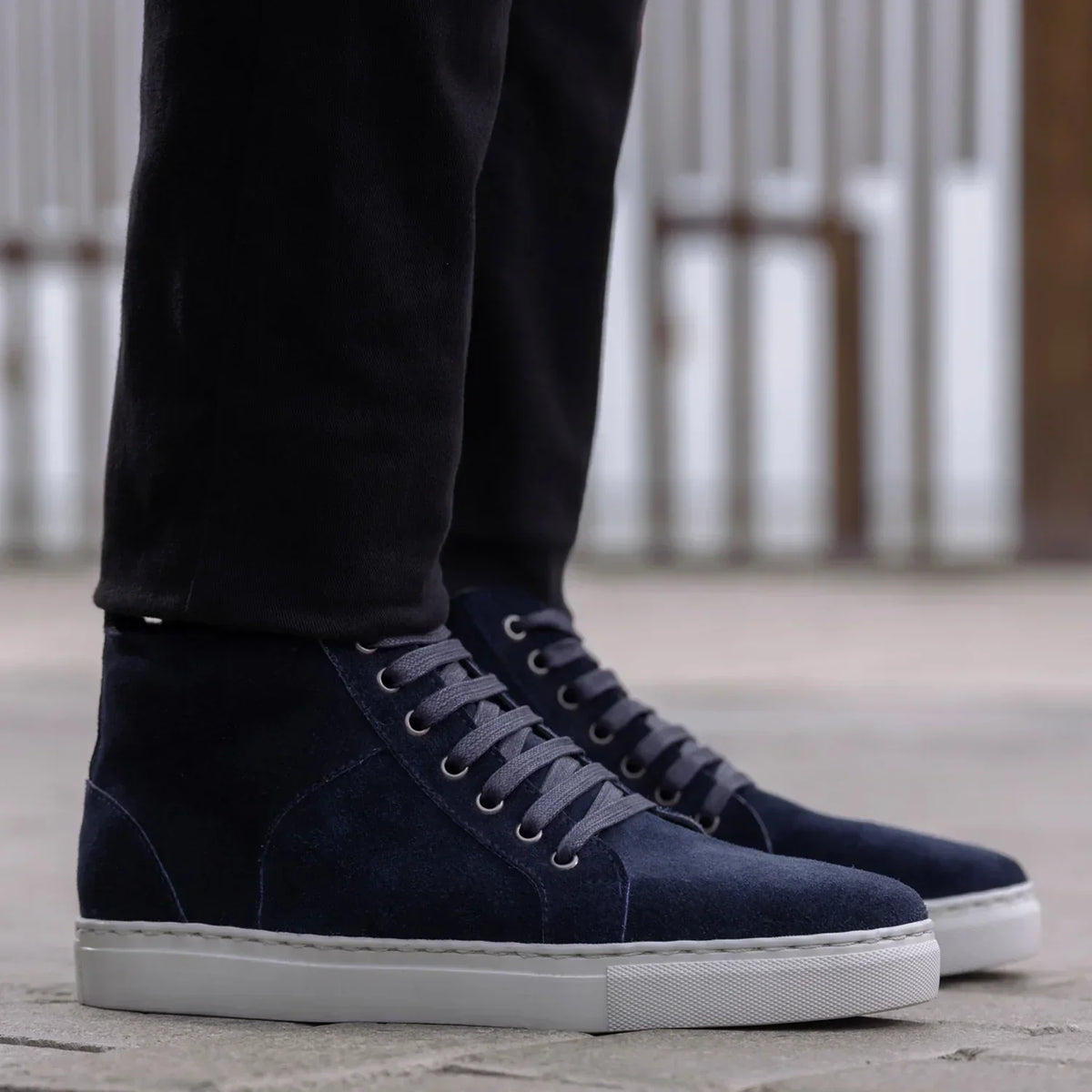 Marty High Top Blue Suede Leather Sneakers - men's sneakers in blue suede leather, view 7