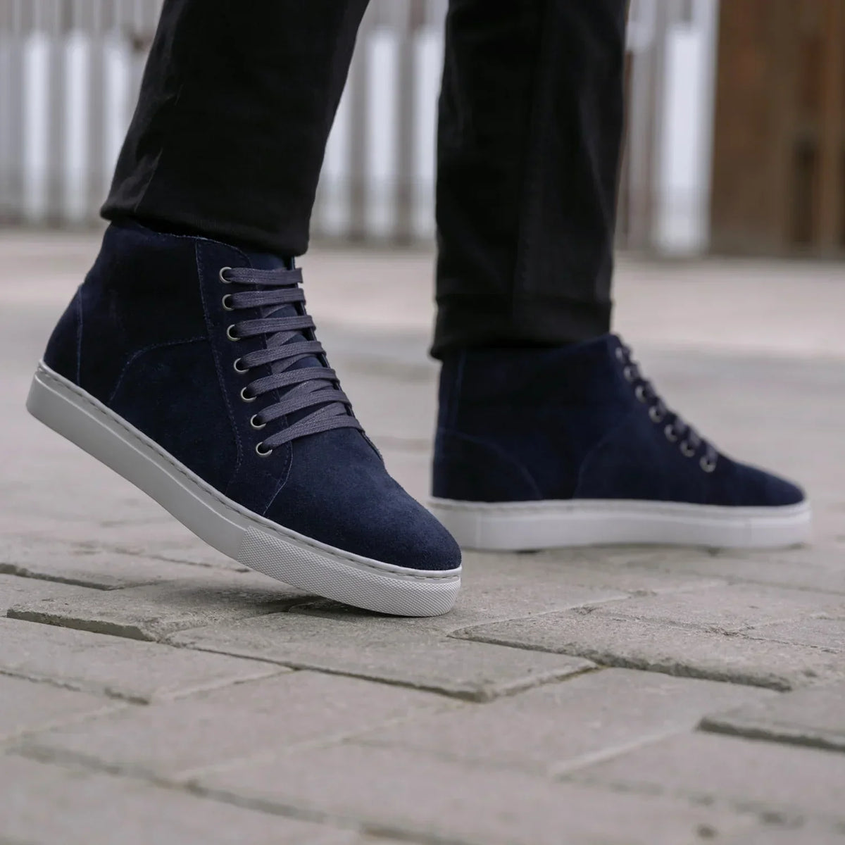 Marty High Top Blue Suede Leather Sneakers - men's sneakers in blue suede leather, view 8