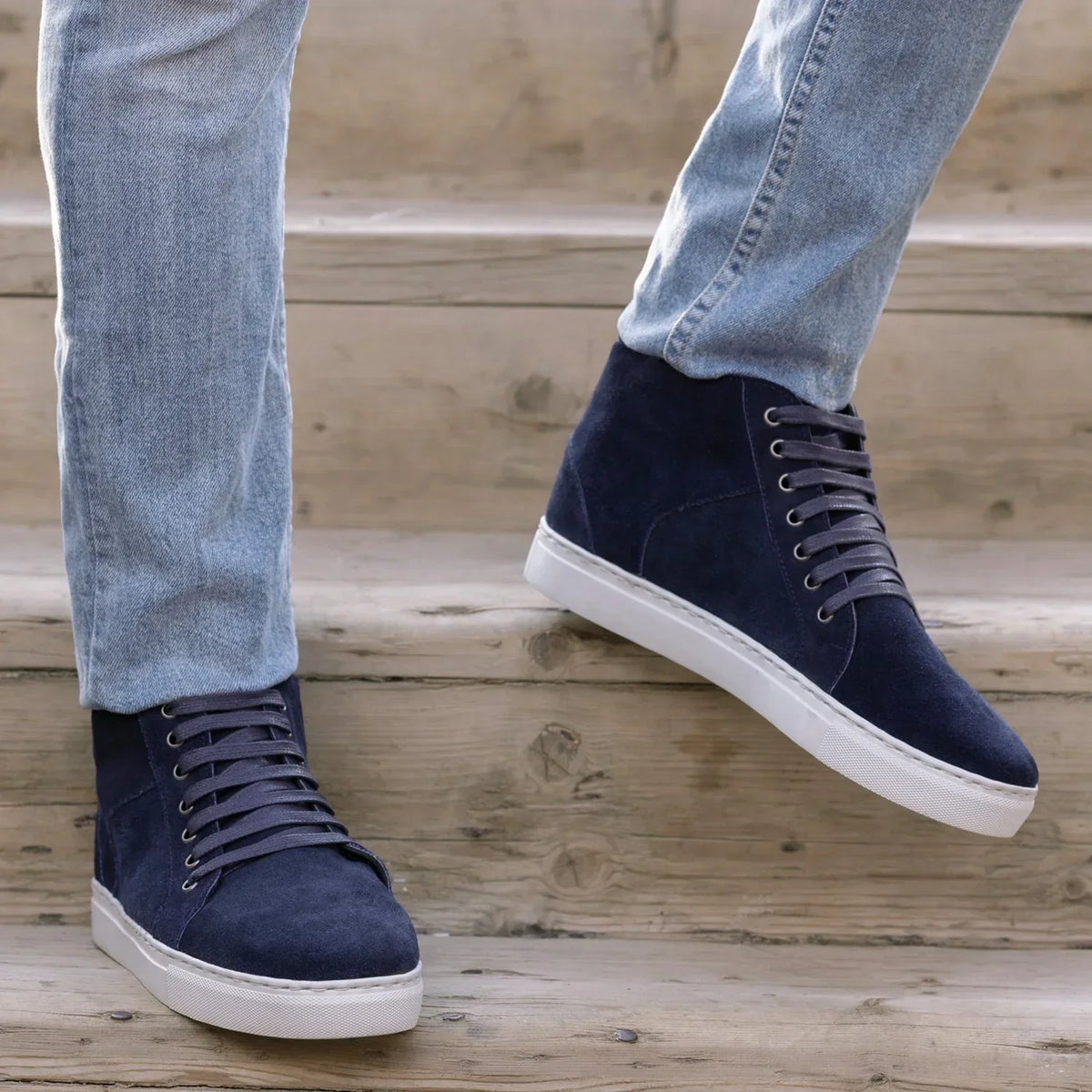 Marty High Top Blue Suede Leather Sneakers - men's sneakers in blue suede leather, view 9