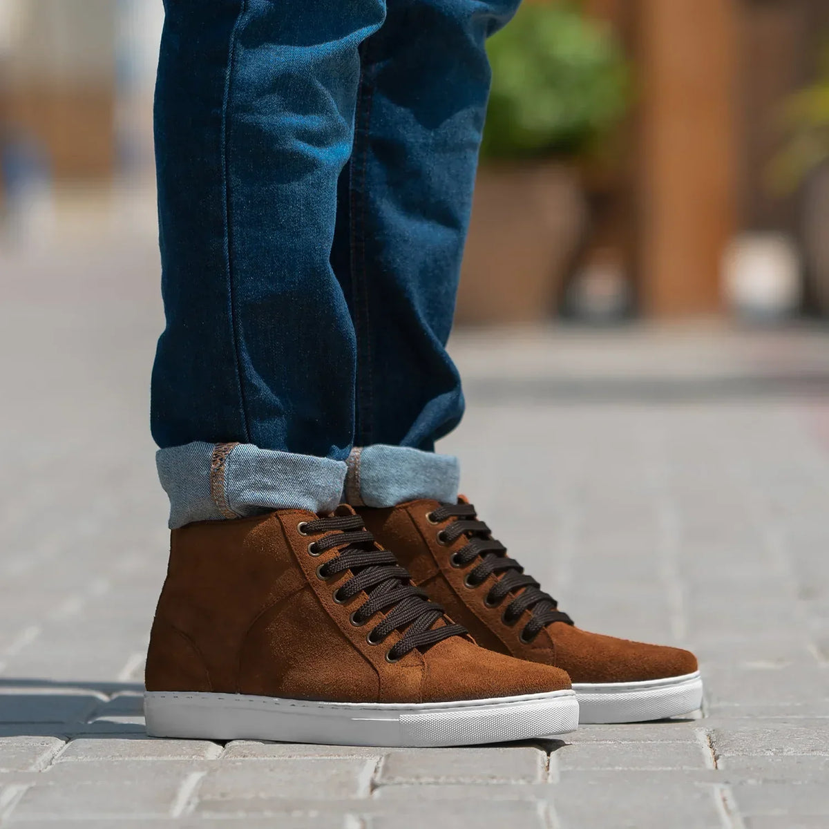 Marty High Top Brown Suede Sneakers - men's sneakers in brown suede leather, view 1
