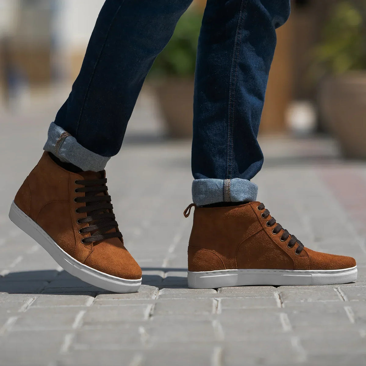 Marty High Top Brown Suede Sneakers - men's sneakers in brown suede leather, view 2