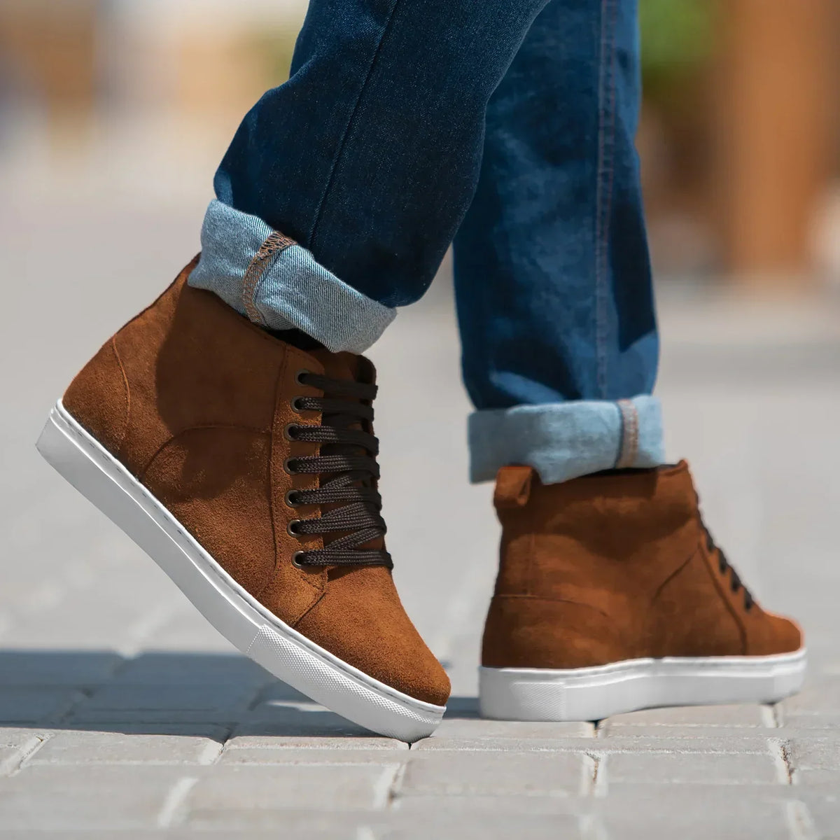 Marty High Top Brown Suede Sneakers - men's sneakers in brown suede leather, view 3