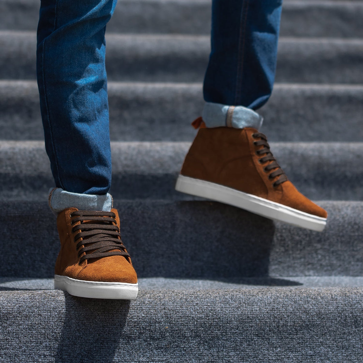 Marty High Top Brown Suede Sneakers - men's sneakers in brown suede leather, view 4
