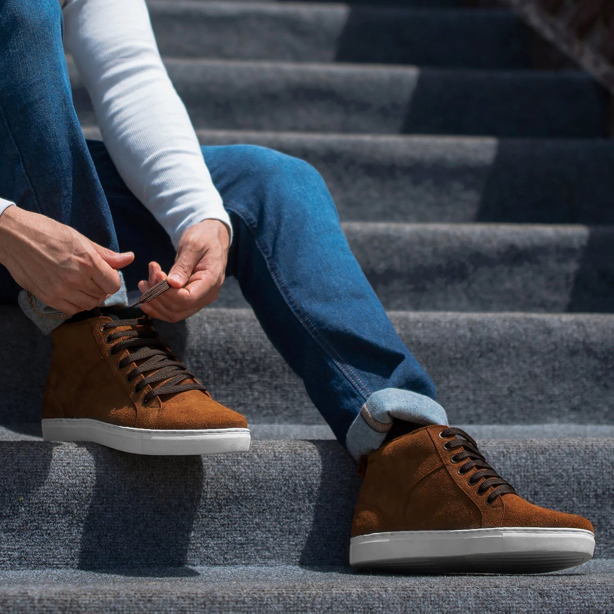 Marty High Top Brown Suede Sneakers - men's sneakers in brown suede leather, view 5
