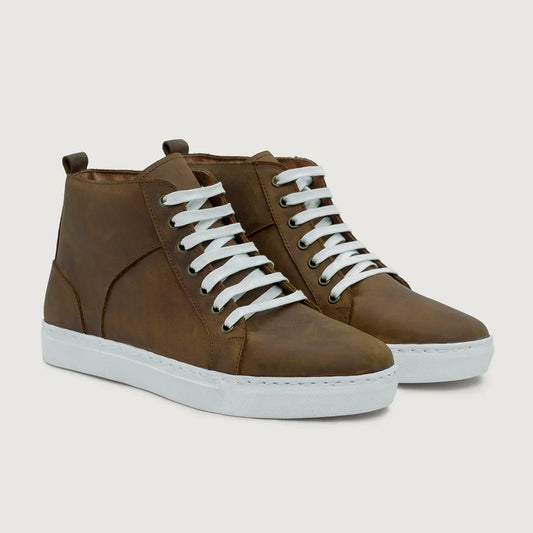 Marty High Top Burnt Copper Pullup Leather Sneakers - men's sneakers in burnt copper pull-up leather, view 1
