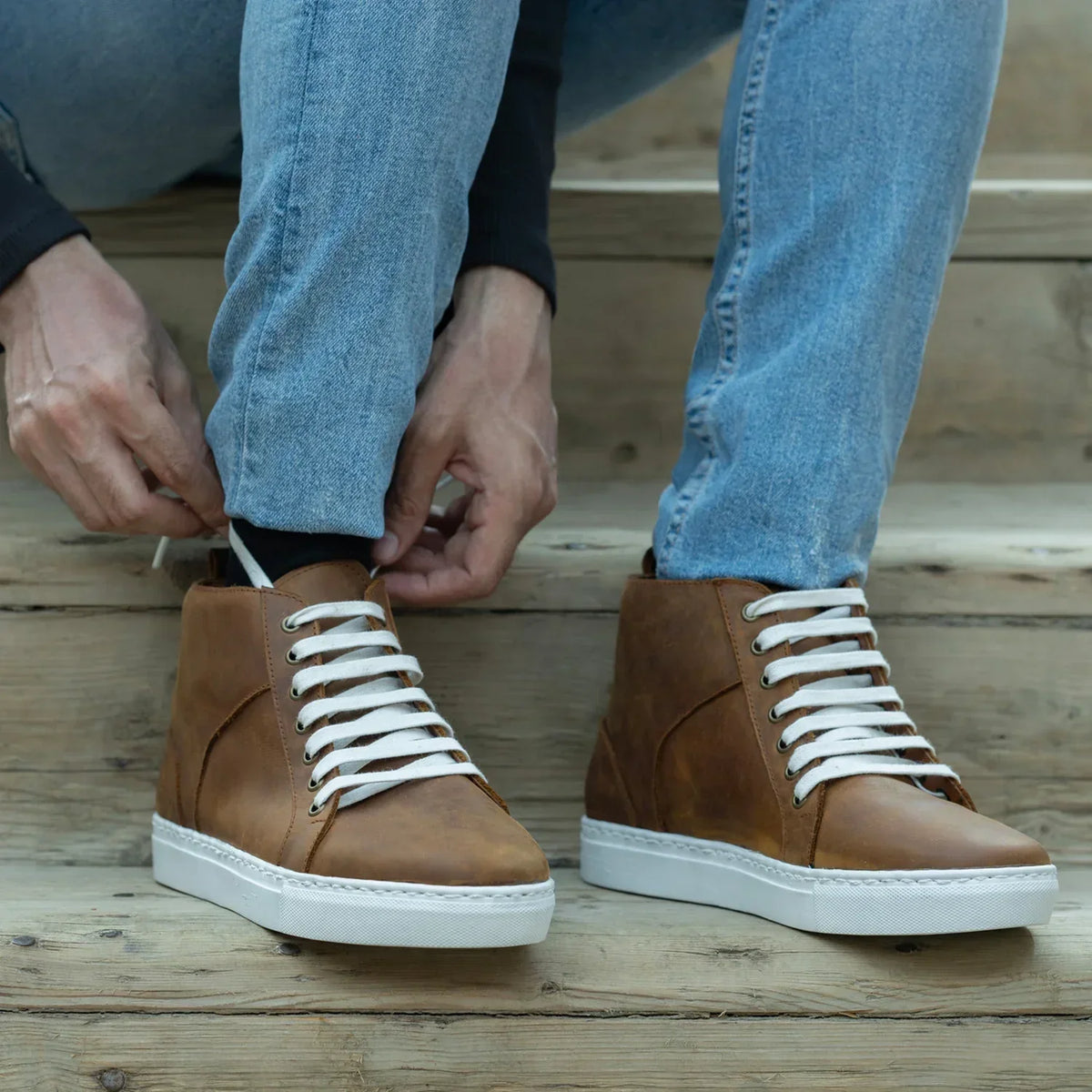 Marty High Top Burnt Copper Pullup Leather Sneakers - men's sneakers in burnt copper pull-up leather, view 10