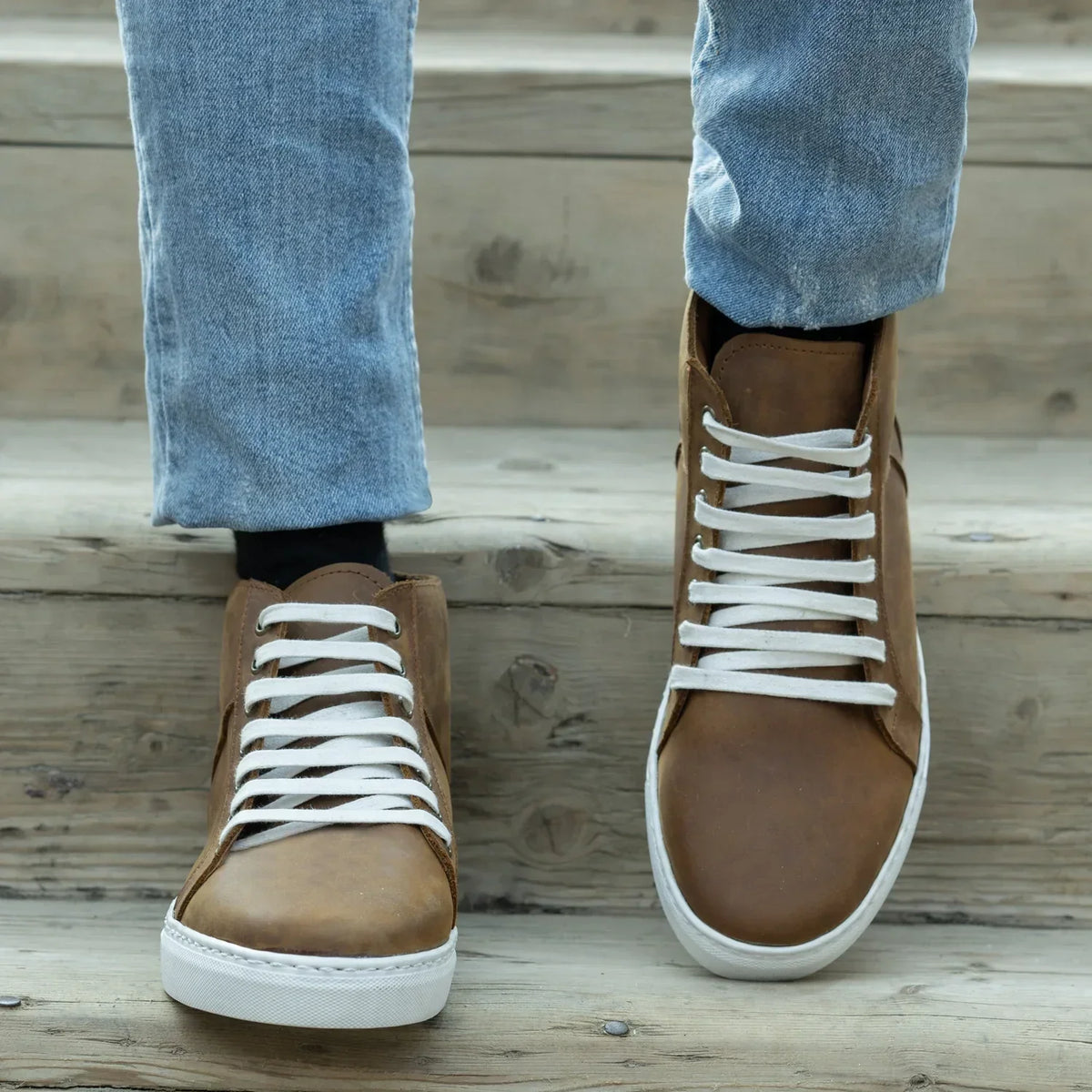 Marty High Top Burnt Copper Pullup Leather Sneakers - men's sneakers in burnt copper pull-up leather, view 6