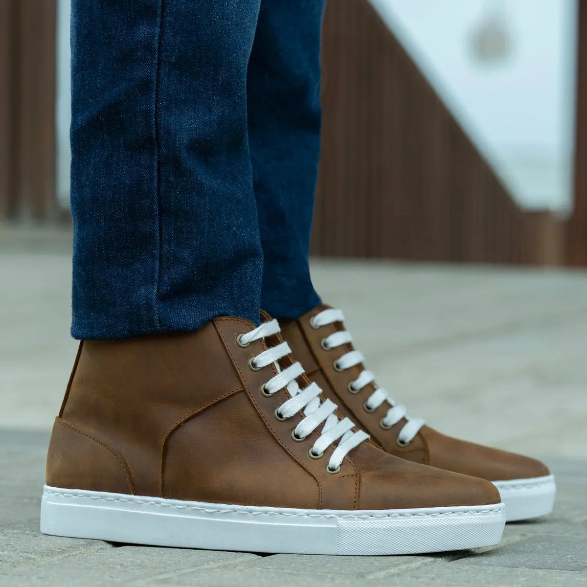 Marty High Top Burnt Copper Pullup Leather Sneakers - men's sneakers in burnt copper pull-up leather, view 7