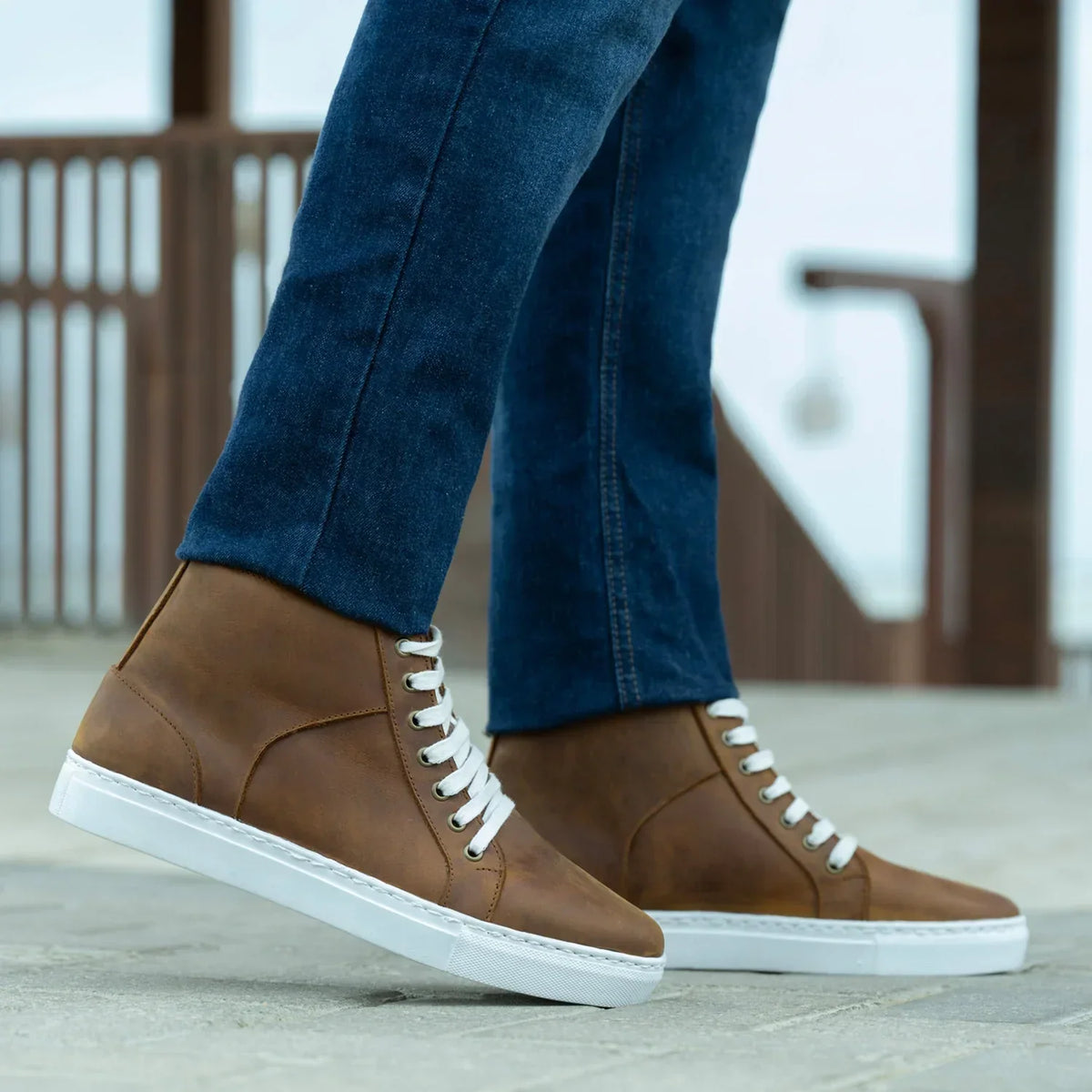 Marty High Top Burnt Copper Pullup Leather Sneakers - men's sneakers in burnt copper pull-up leather, view 8