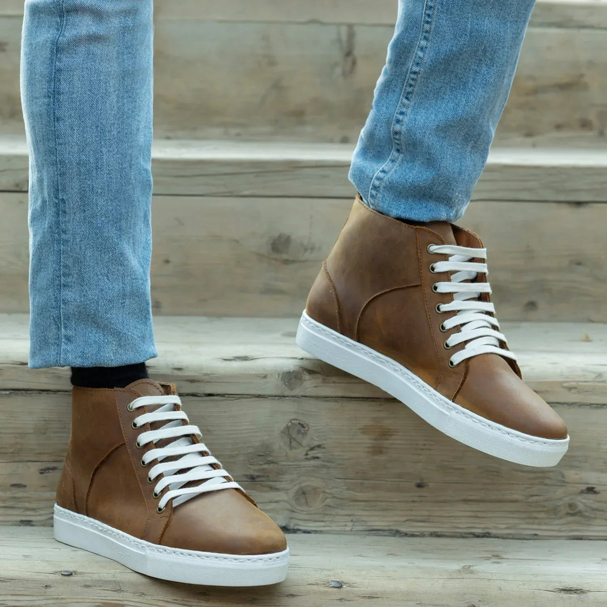 Marty High Top Burnt Copper Pullup Leather Sneakers - men's sneakers in burnt copper pull-up leather, view 9