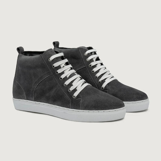 Marty High Top Grey Suede Leather Sneakers - men's sneakers in grey suede leather, view 1