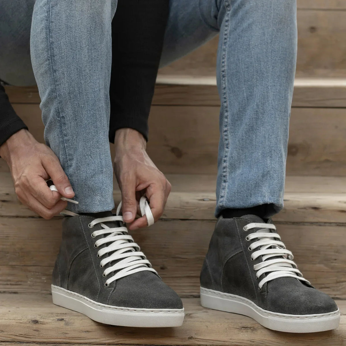 Marty High Top Grey Suede Leather Sneakers - men's sneakers in grey suede leather, view 10