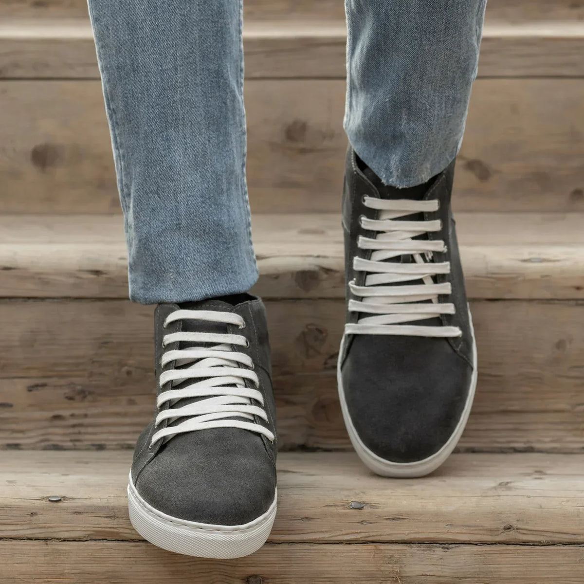 Marty High Top Grey Suede Leather Sneakers - men's sneakers in grey suede leather, view 6