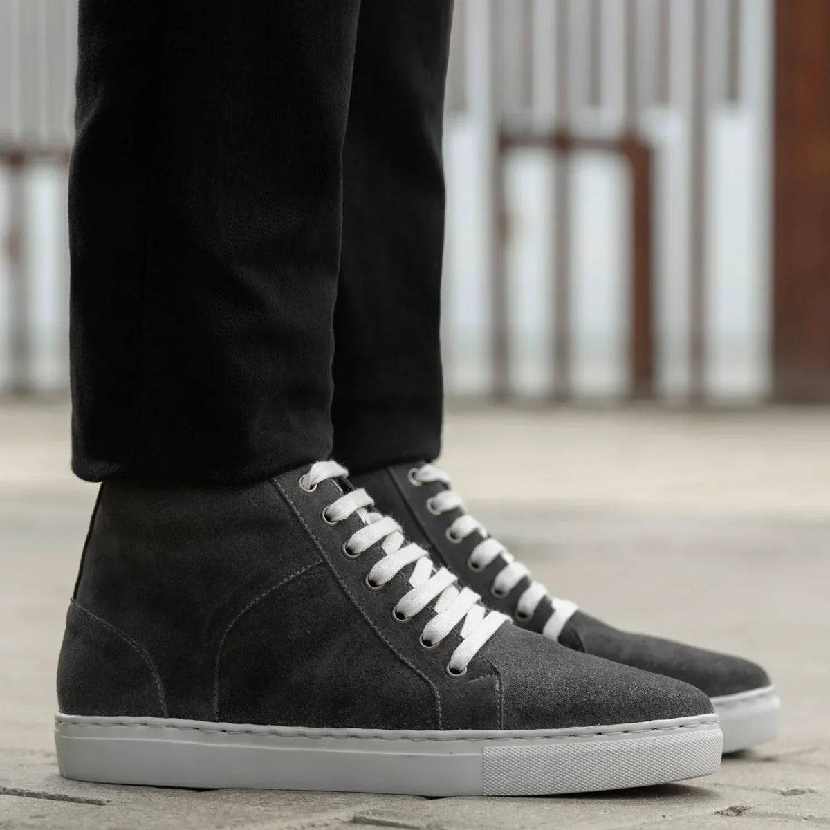 Marty High Top Grey Suede Leather Sneakers - men's sneakers in grey suede leather, view 7