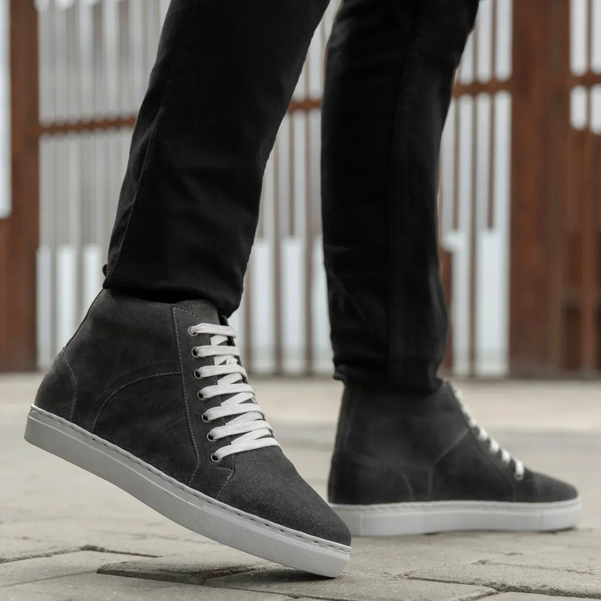 Marty High Top Grey Suede Leather Sneakers - men's sneakers in grey suede leather, view 8