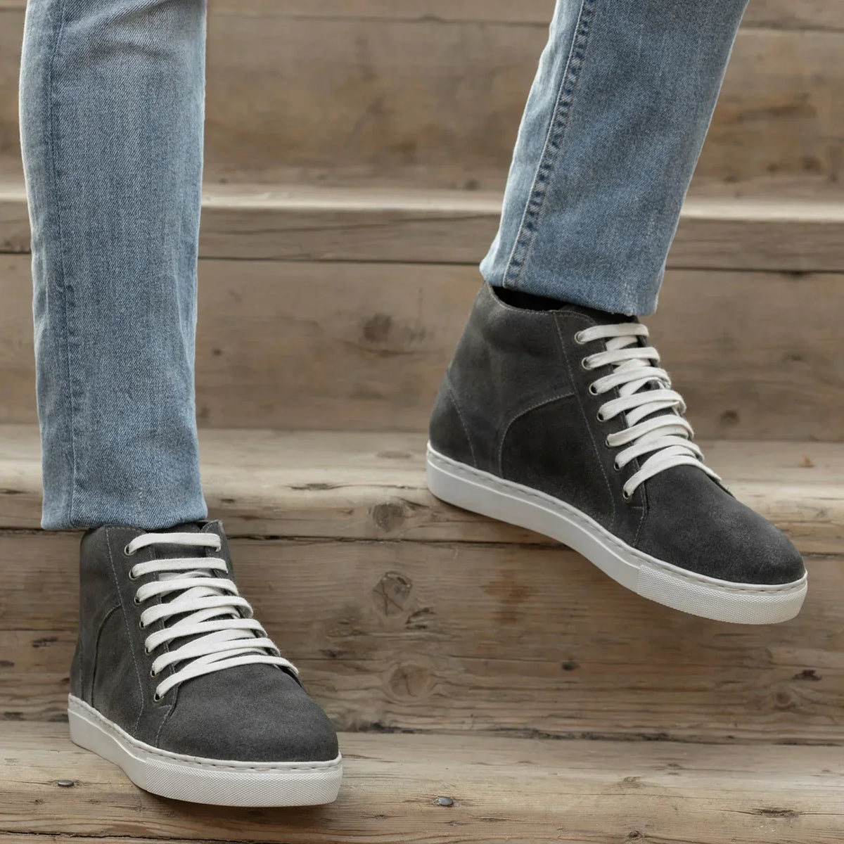 Marty High Top Grey Suede Leather Sneakers - men's sneakers in grey suede leather, view 9