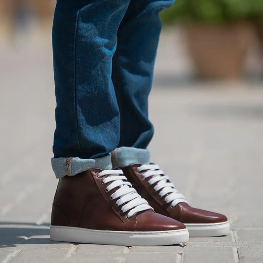 Marty High Top Maroon Leather Sneakers - men's sneakers in maroon cowhide leather, view 1