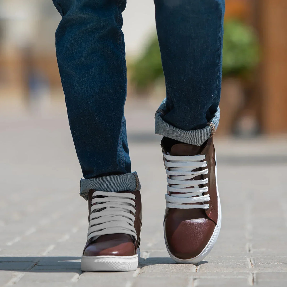 Marty High Top Maroon Leather Sneakers - men's sneakers in maroon cowhide leather, view 2