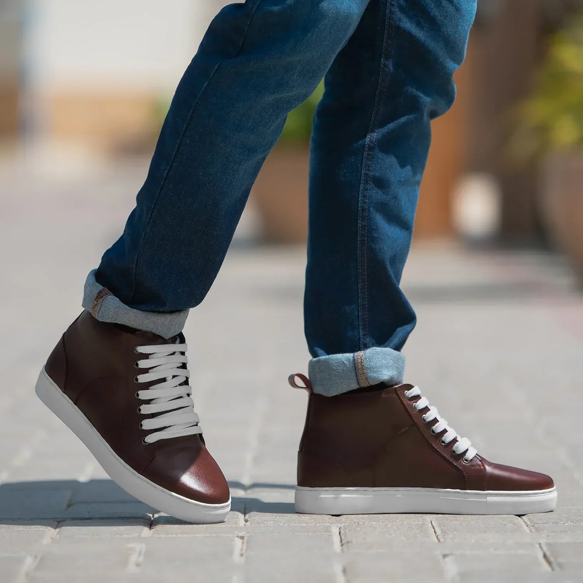 Marty High Top Maroon Leather Sneakers - men's sneakers in maroon cowhide leather, view 3