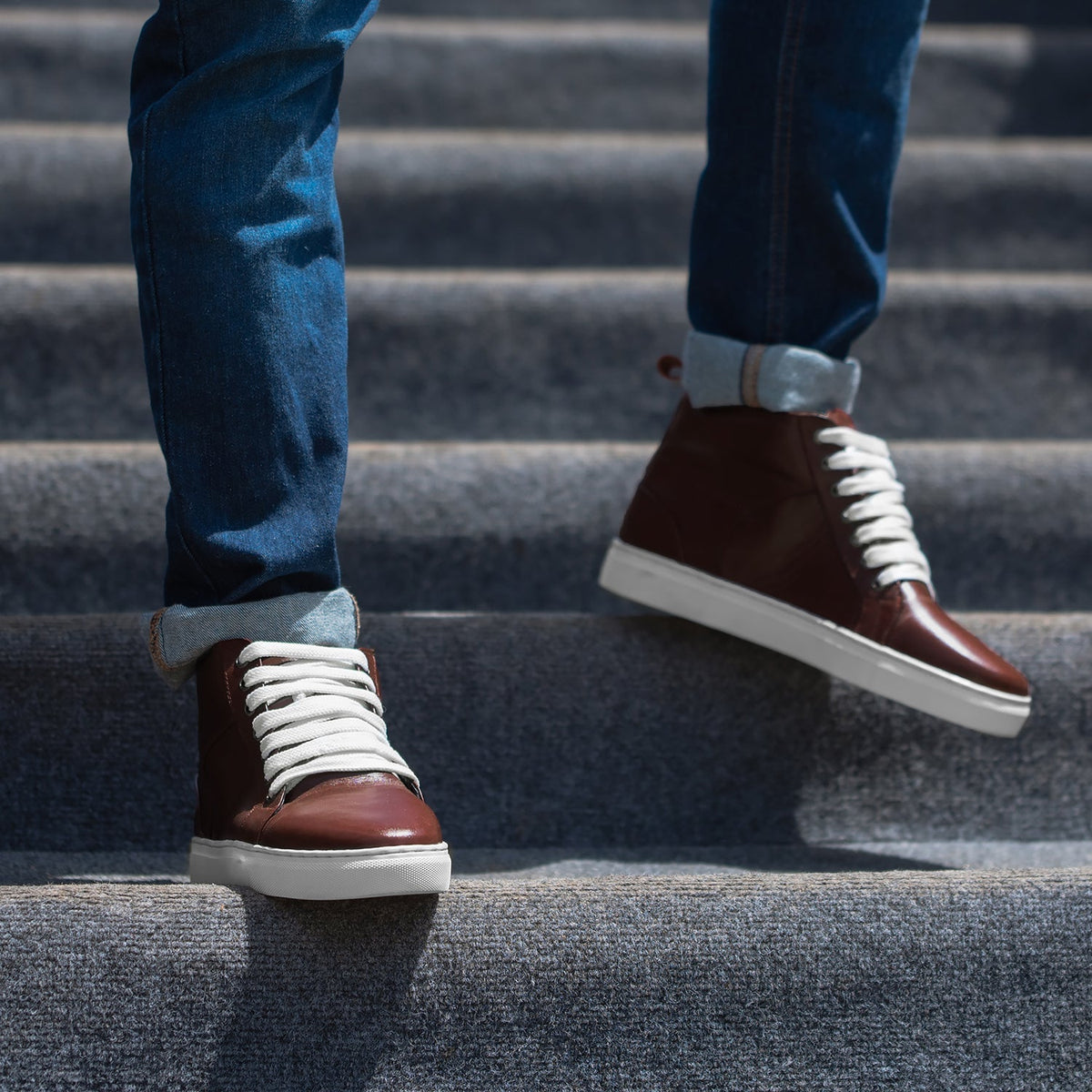 Marty High Top Maroon Leather Sneakers - men's sneakers in maroon cowhide leather, view 4