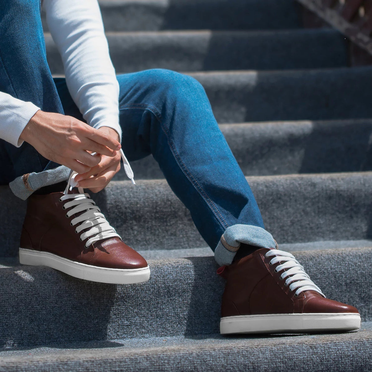 Marty High Top Maroon Leather Sneakers - men's sneakers in maroon cowhide leather, view 5