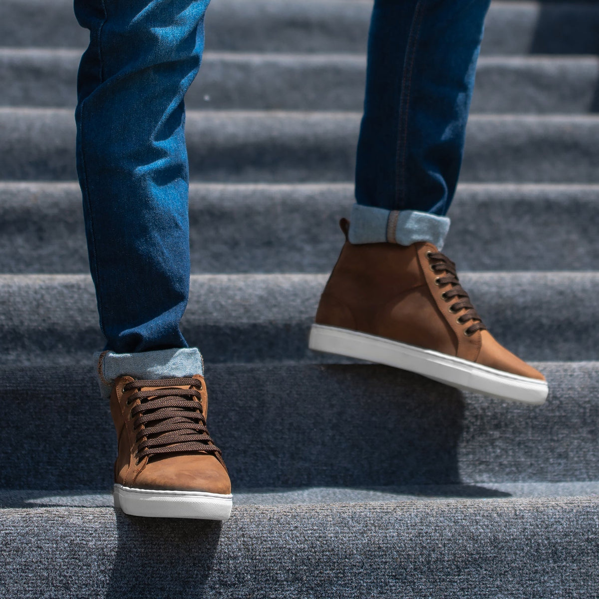 Marty High Top Pull-up Brown Leather Sneakers - men's sneakers in brown pull-up leather, view 3