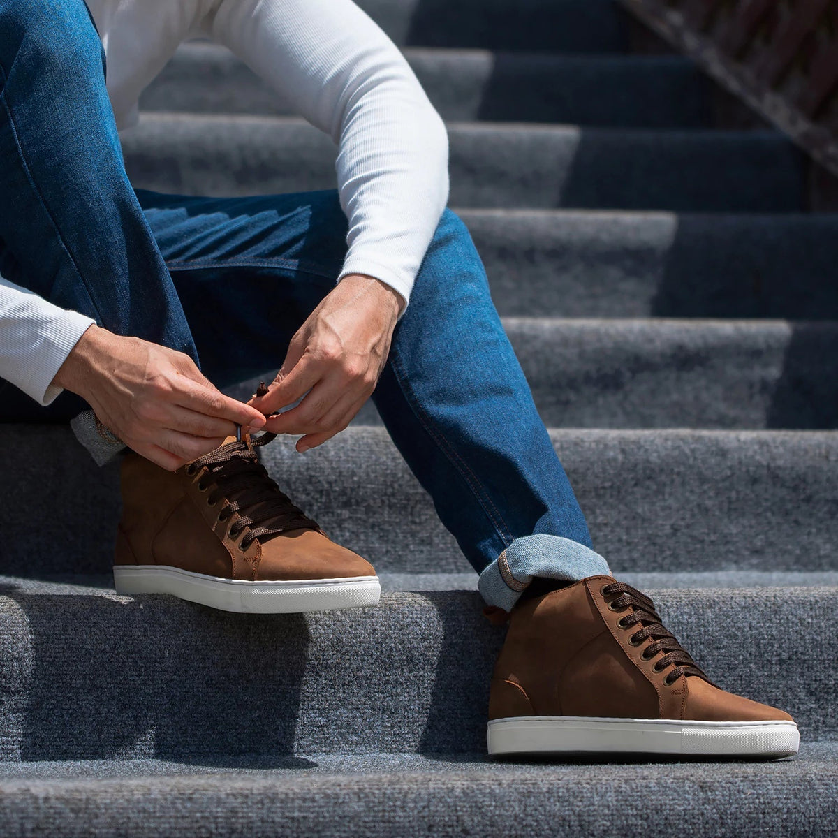 Marty High Top Pull-up Brown Leather Sneakers - men's sneakers in brown pull-up leather, view 4