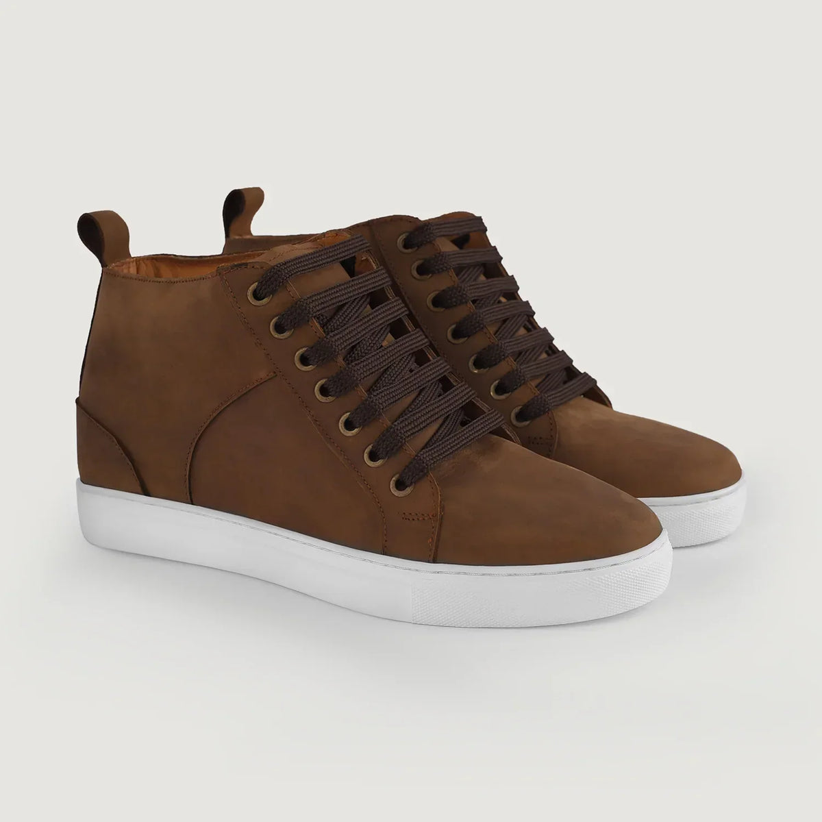Marty High Top Pull-up Brown Leather Sneakers - men's sneakers in brown pull-up leather, view 5