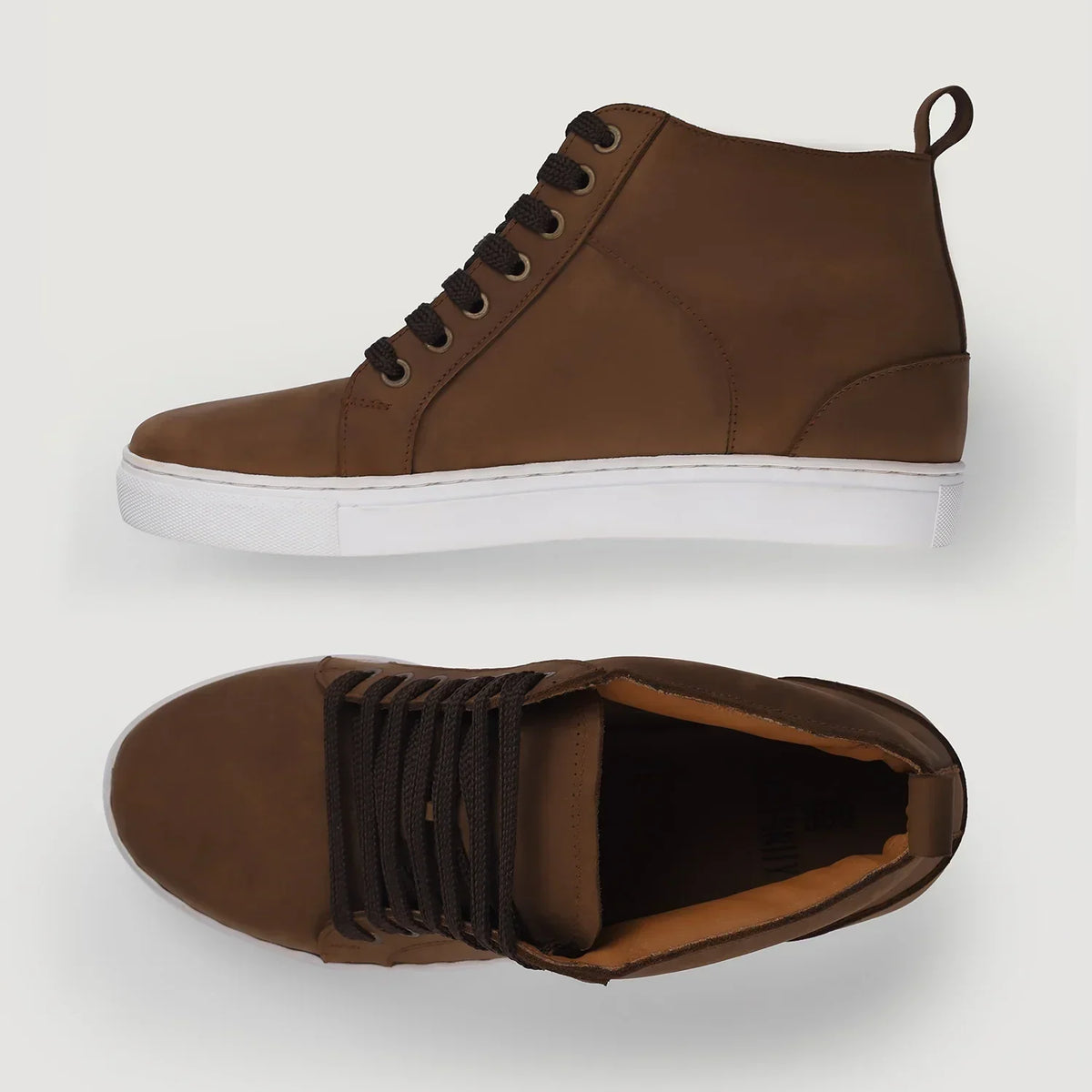 Marty High Top Pull-up Brown Leather Sneakers - men's sneakers in brown pull-up leather, view 7