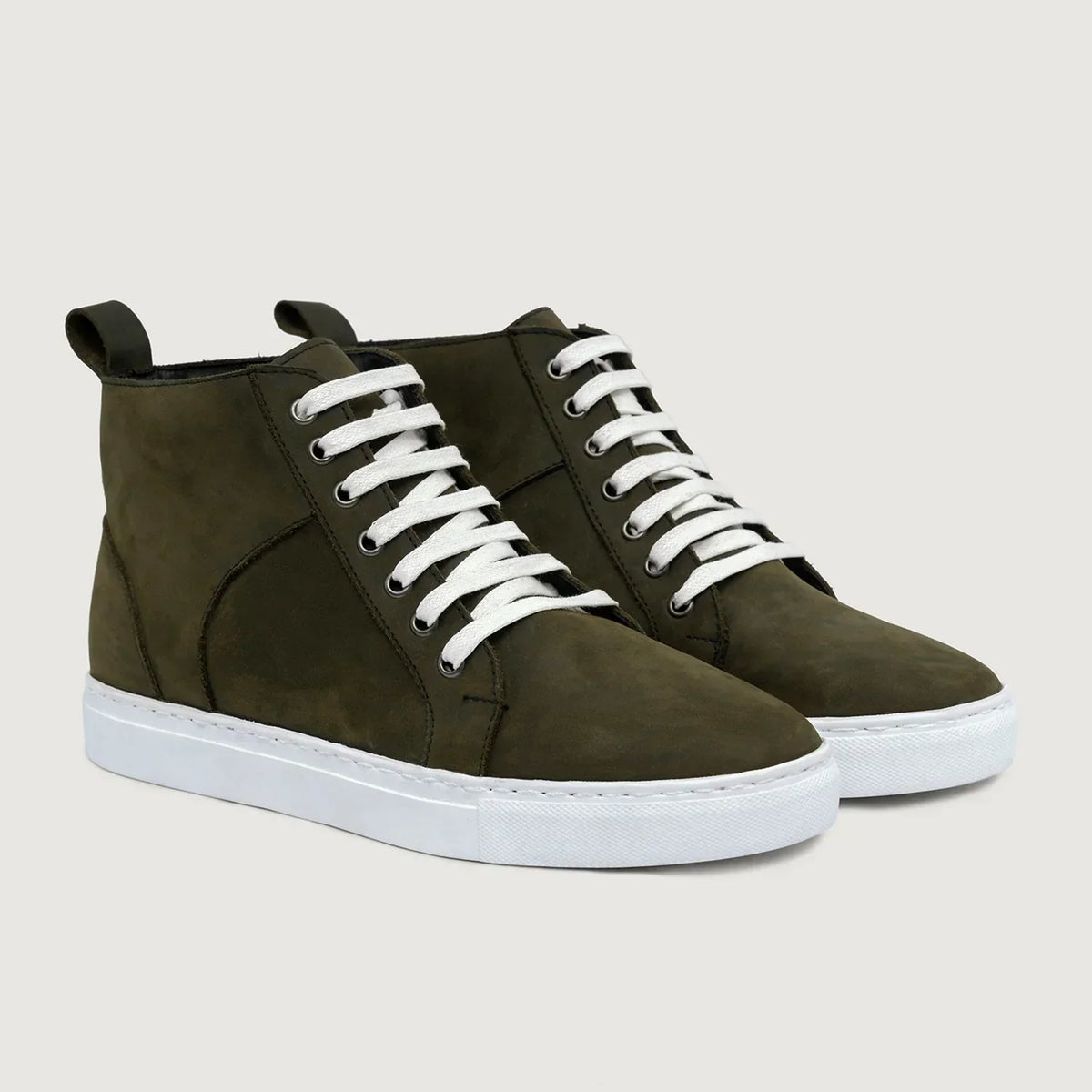 Marty High Top Olive Pullup Leather Sneakers - men's sneakers in olive green pull-up leather, view 1