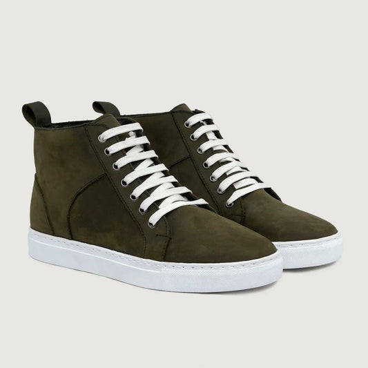 Marty High Top Olive Pullup Leather Sneakers - men's sneakers in olive green pull-up leather, view 1