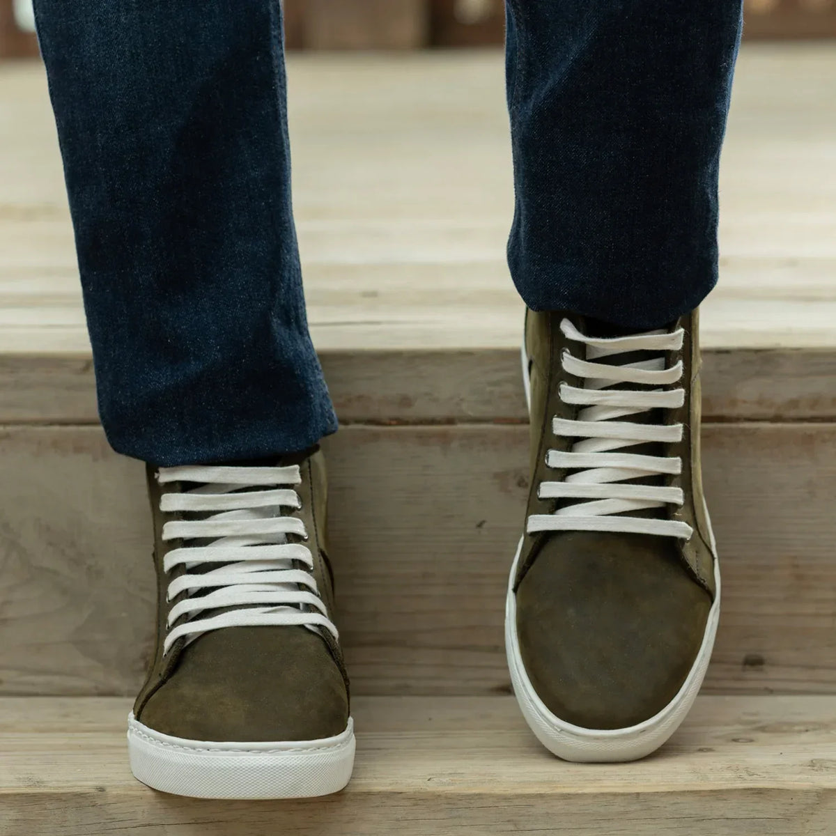 Marty High Top Olive Pullup Leather Sneakers - men's sneakers in olive green pull-up leather, view 5