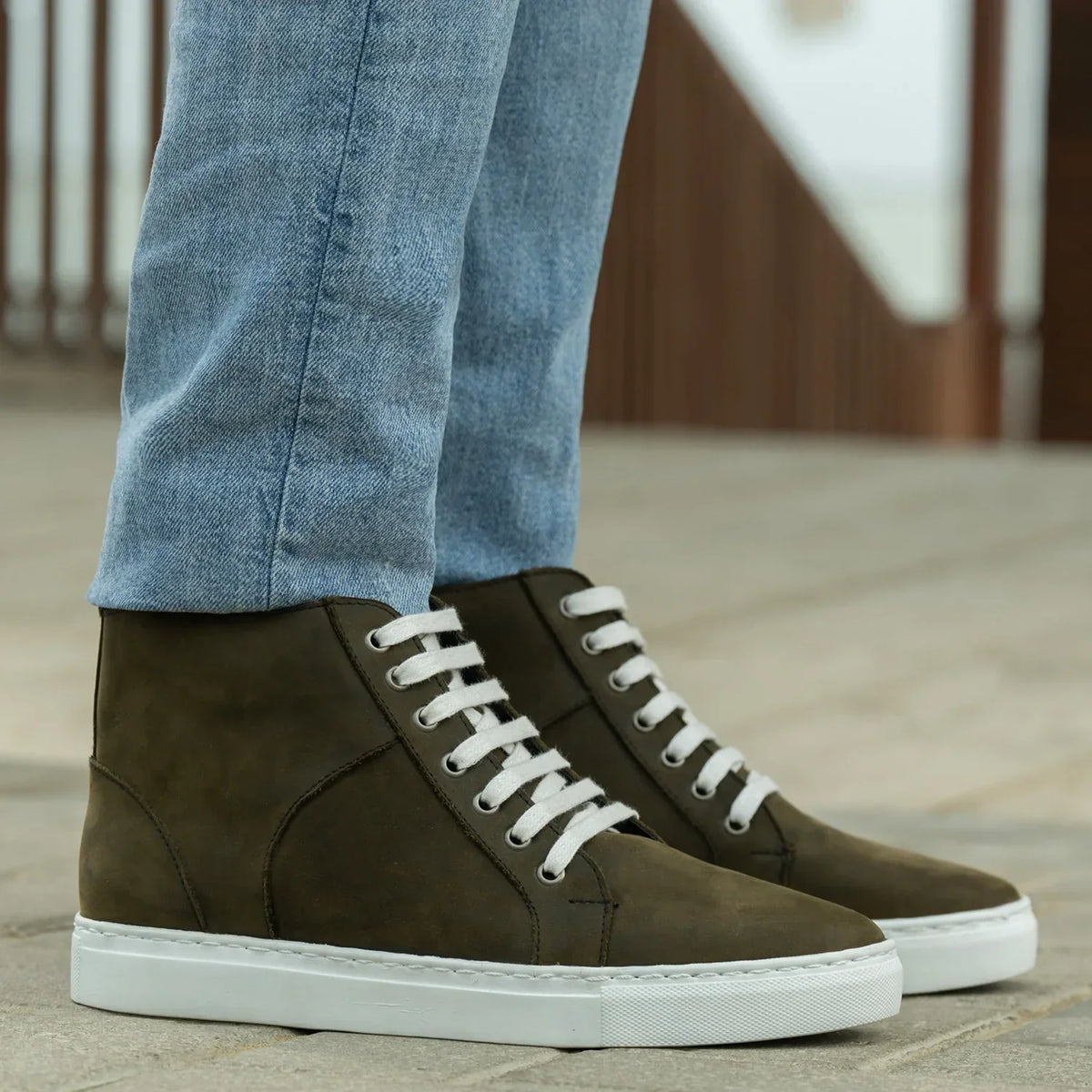 Marty High Top Olive Pullup Leather Sneakers - men's sneakers in olive green pull-up leather, view 6