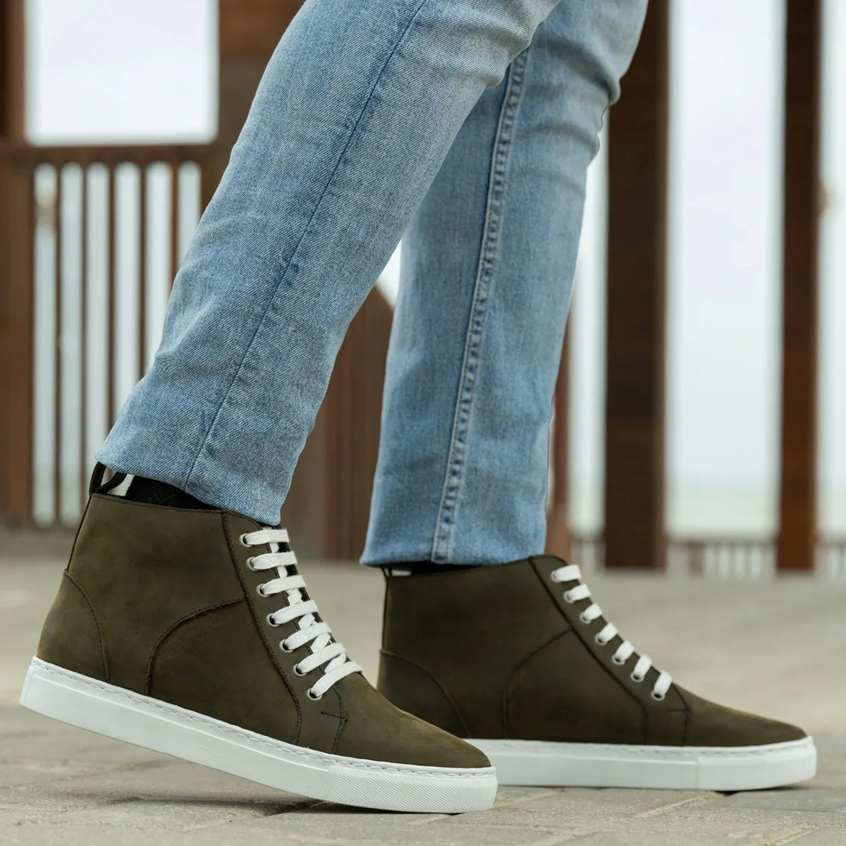 Marty High Top Olive Pullup Leather Sneakers - men's sneakers in olive green pull-up leather, view 7