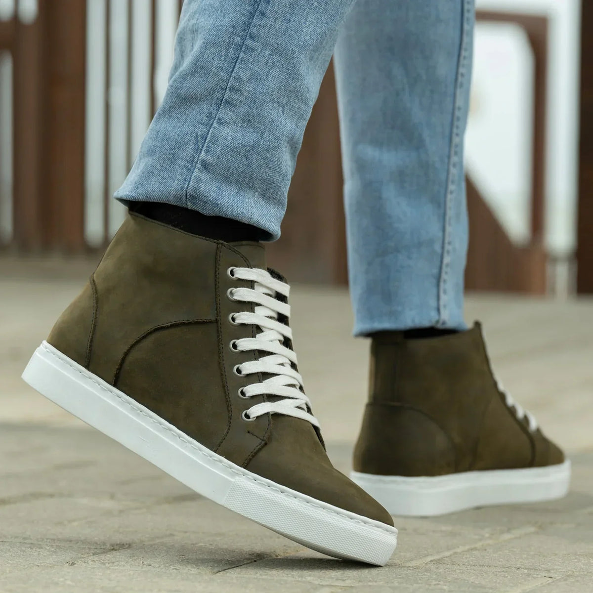 Marty High Top Olive Pullup Leather Sneakers - men's sneakers in olive green pull-up leather, view 8