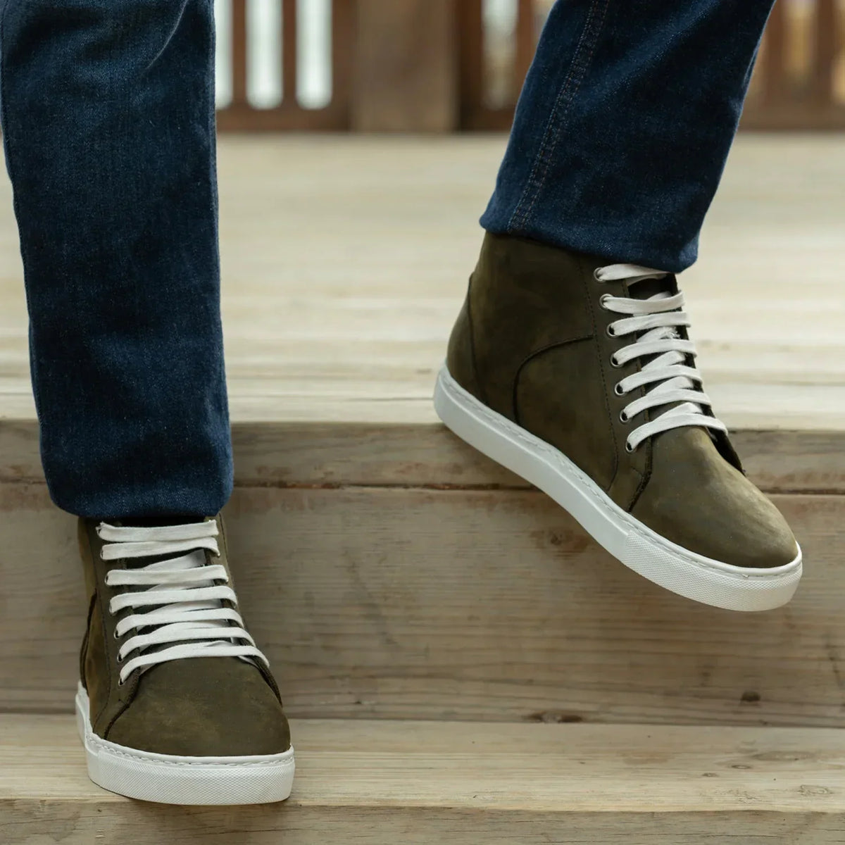 Marty High Top Olive Pullup Leather Sneakers - men's sneakers in olive green pull-up leather, view 9