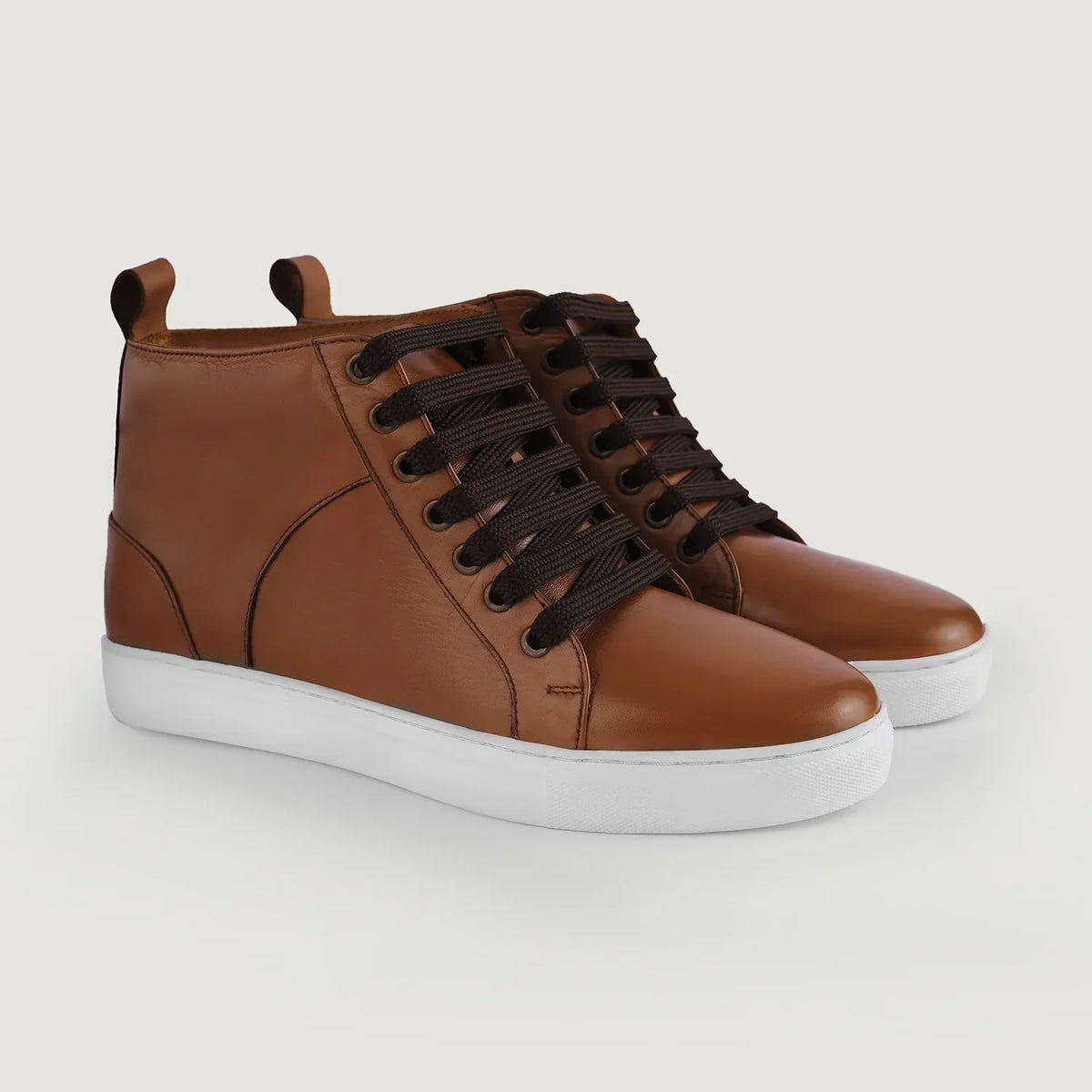 Marty High Top Tan Leather Sneakers - men's sneakers in tan cowhide leather, view 1