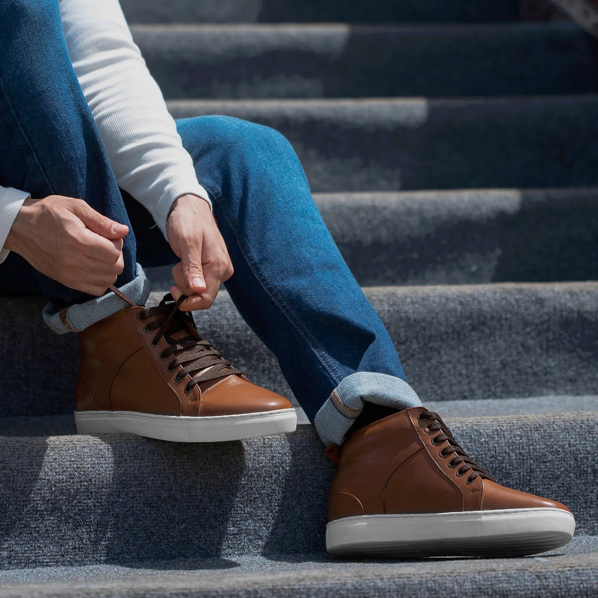 Marty High Top Tan Leather Sneakers - men's sneakers in tan cowhide leather, view 10