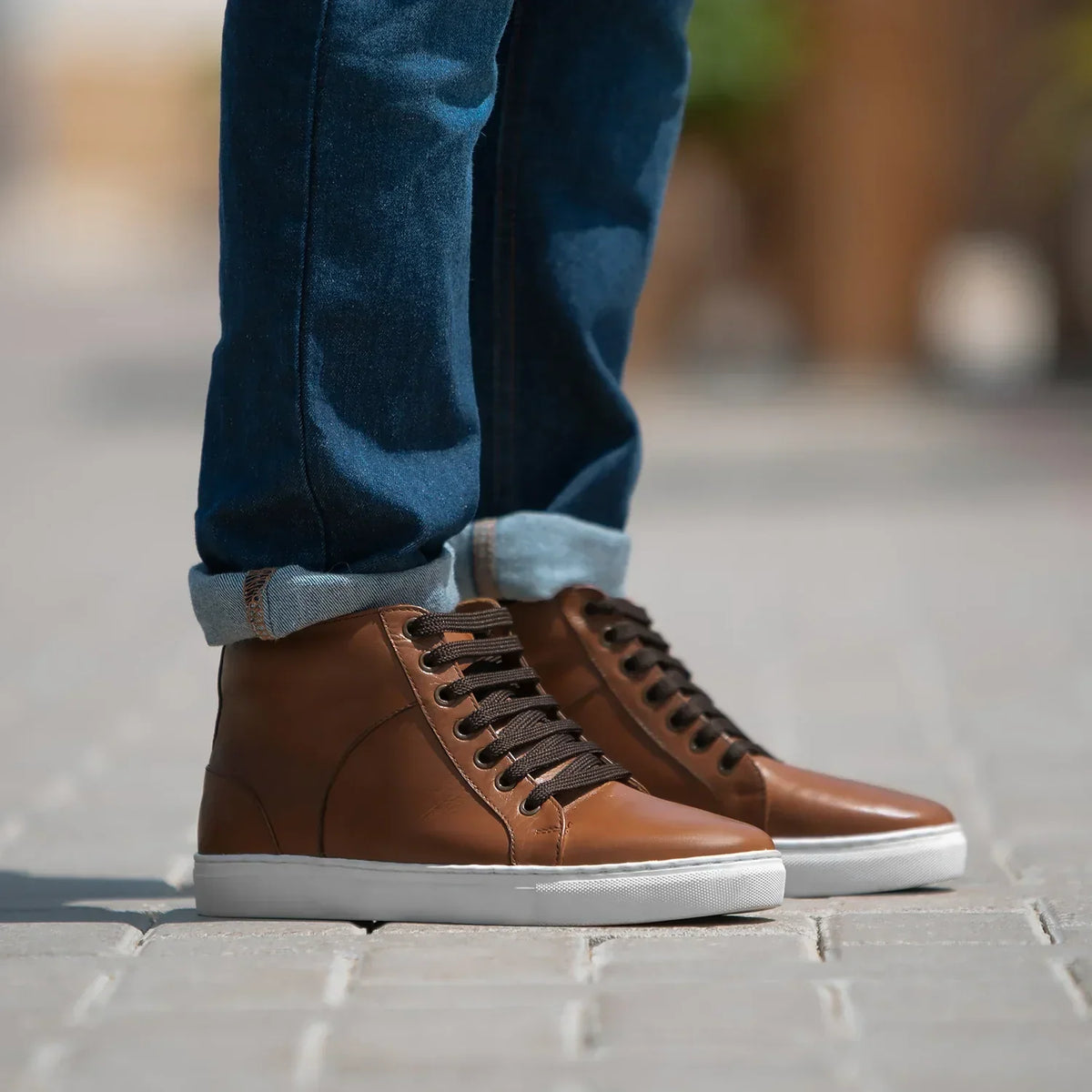 Marty High Top Tan Leather Sneakers - men's sneakers in tan cowhide leather, view 5