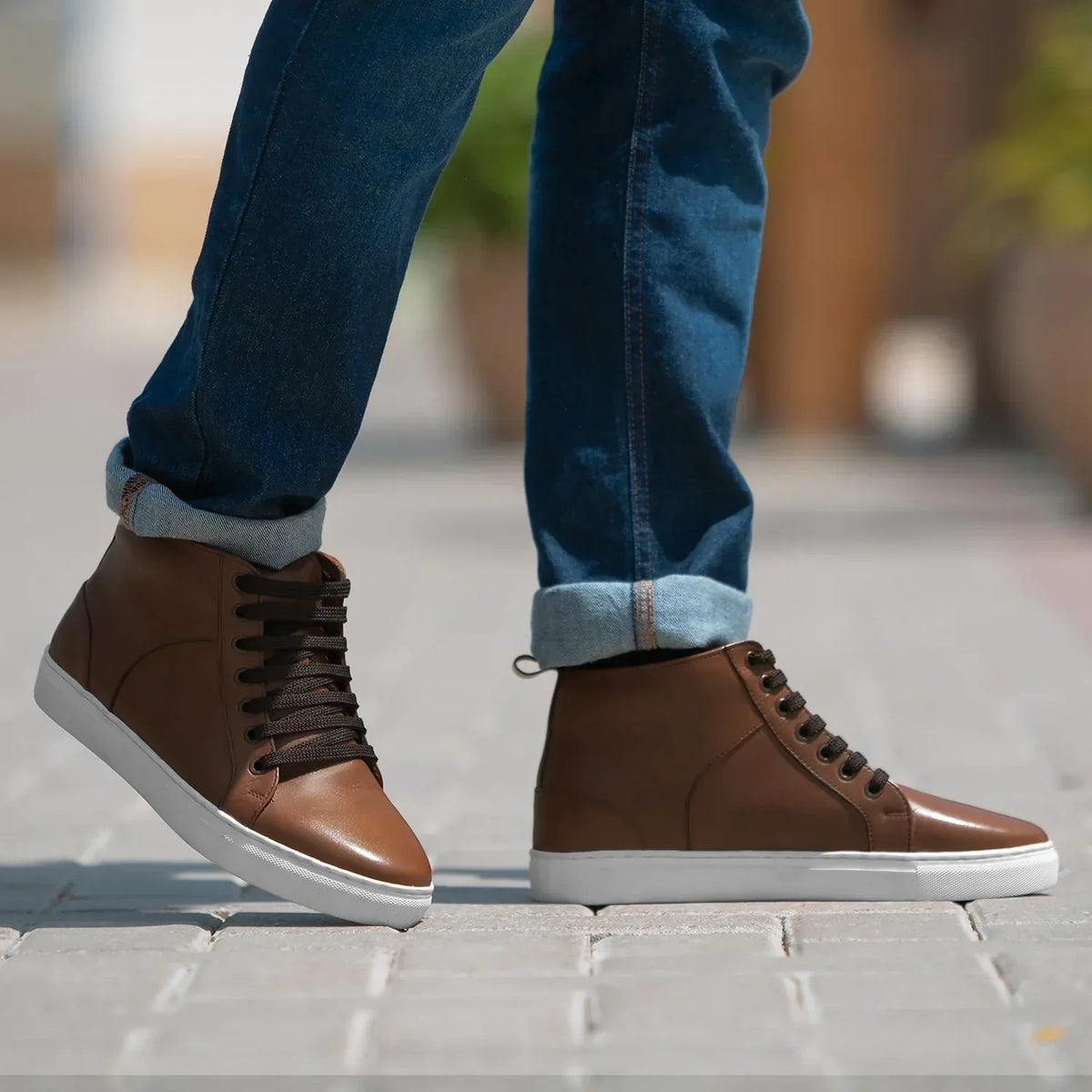 Marty High Top Tan Leather Sneakers - men's sneakers in tan cowhide leather, view 6