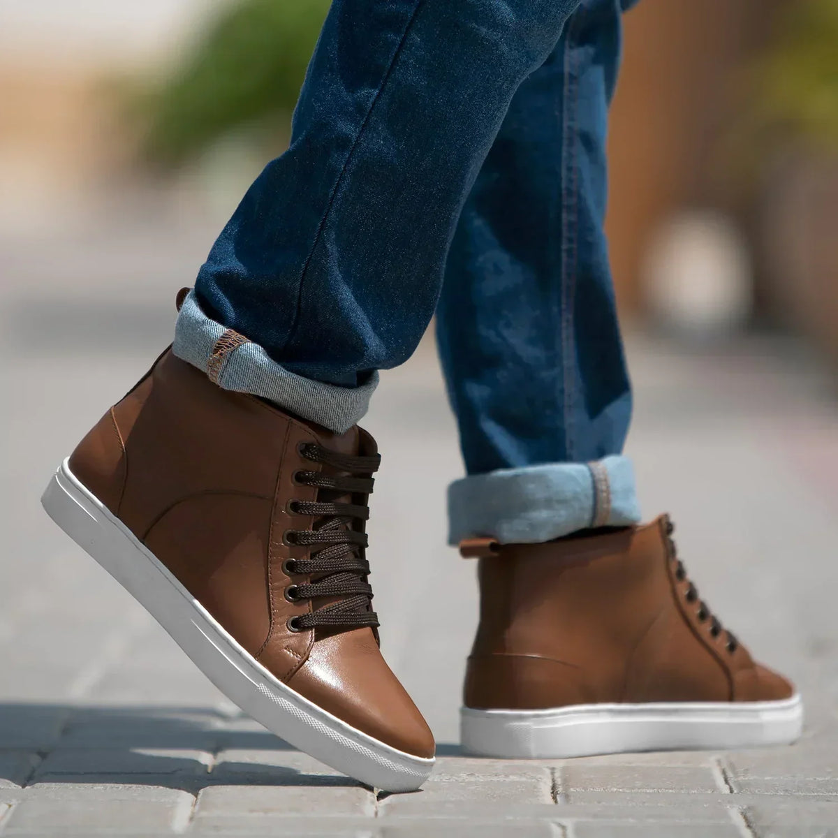 Marty High Top Tan Leather Sneakers - men's sneakers in tan cowhide leather, view 7