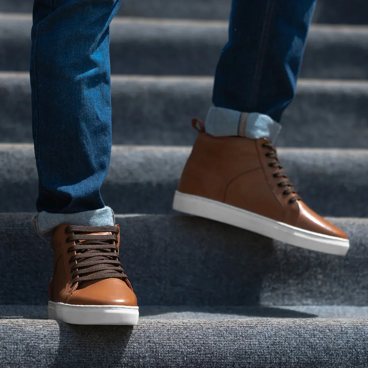 Marty High Top Tan Leather Sneakers - men's sneakers in tan cowhide leather, view 8
