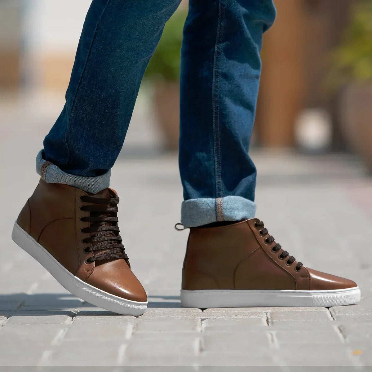 Marty High Top Tan Leather Sneakers - men's sneakers in tan cowhide leather, view 9