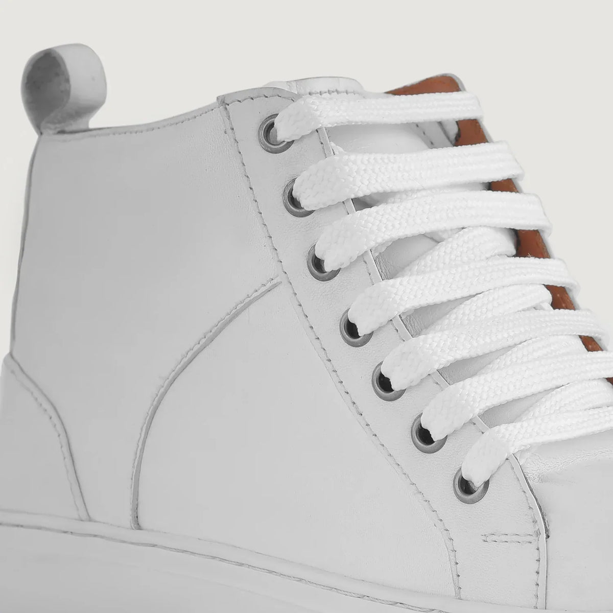 Marty High Top White Leather Sneakers - men's sneakers in white cowhide leather, view 4