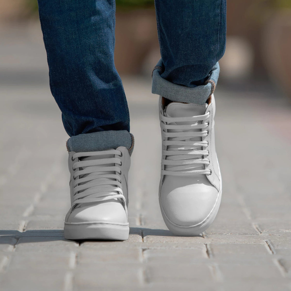 Marty High Top White Leather Sneakers - men's sneakers in white cowhide leather, view 6
