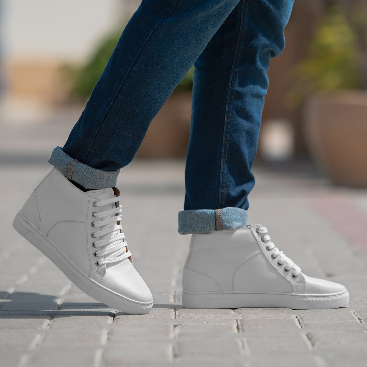 Marty High Top White Leather Sneakers - men's sneakers in white cowhide leather, view 7