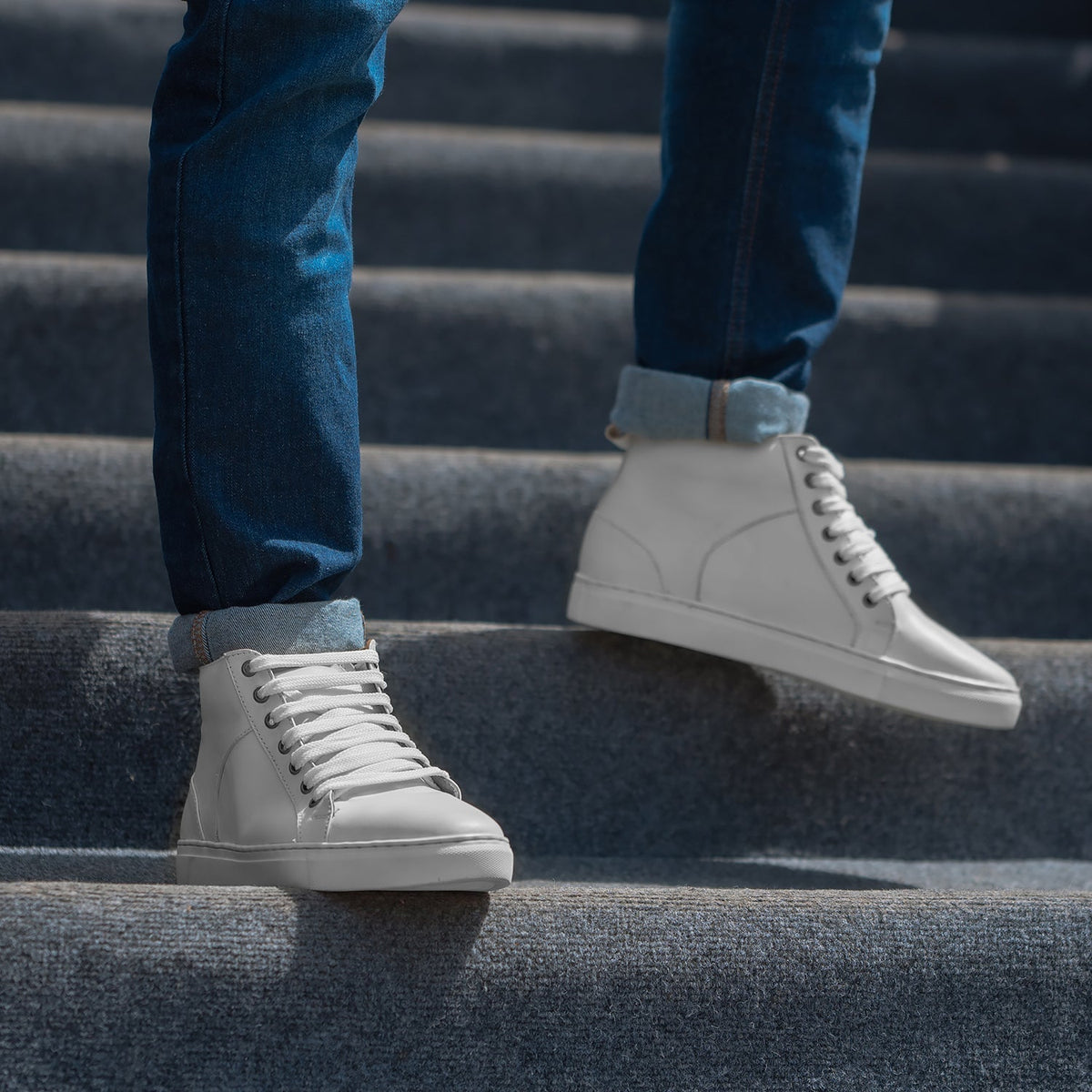 Marty High Top White Leather Sneakers - men's sneakers in white cowhide leather, view 8