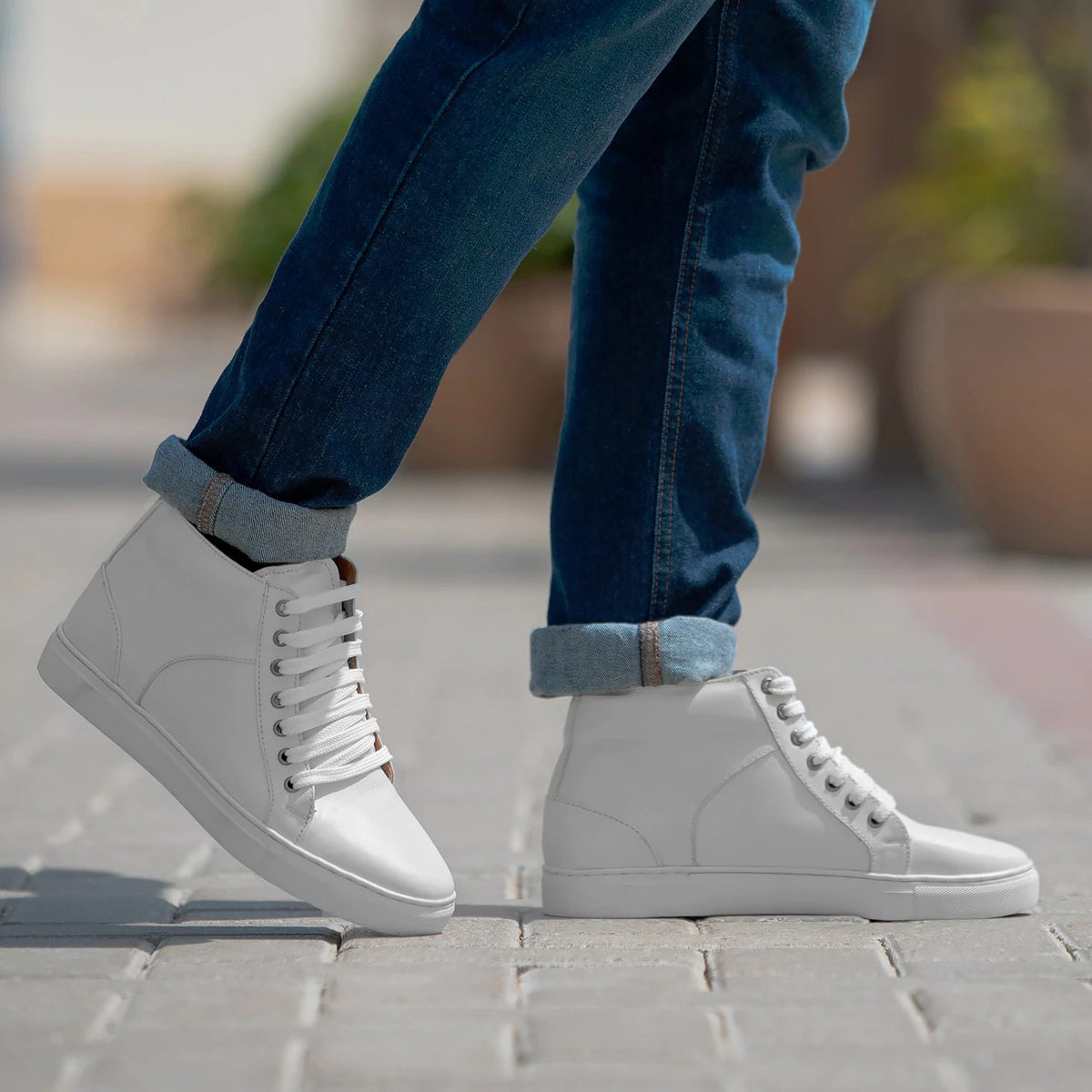 Marty High Top White Leather Sneakers - men's sneakers in white cowhide leather, view 9
