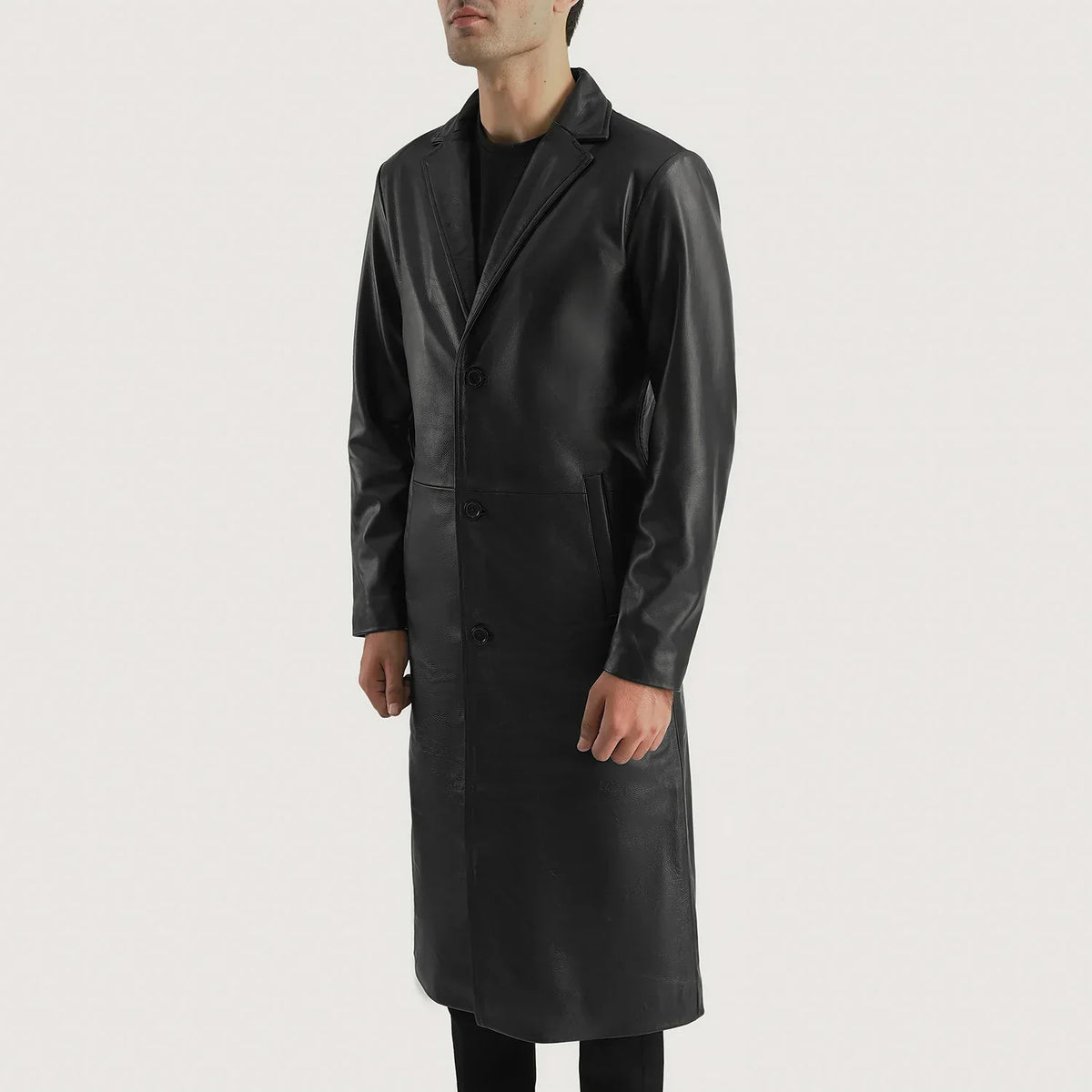 Mateo Black Leather Single Breasted Coat - men's coat in black cowhide leather, view 2