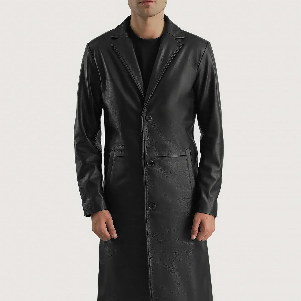 Mateo Black Leather Single Breasted Coat - men's coat in black cowhide leather, view 4